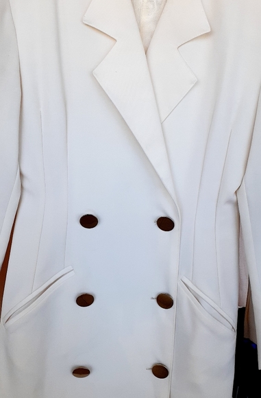 Vtg 100% Wool Cream Tuxedo Jacket DB Military Gold Button Coat DRESS sz 12 🥼 - Picture 4 of 14